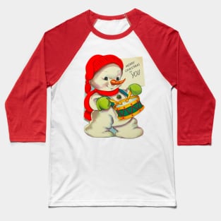 Vintage Drummer Snowman Merry Christmas Baseball T-Shirt